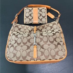 Coach Tan and Brown Signature Shoulder Bag